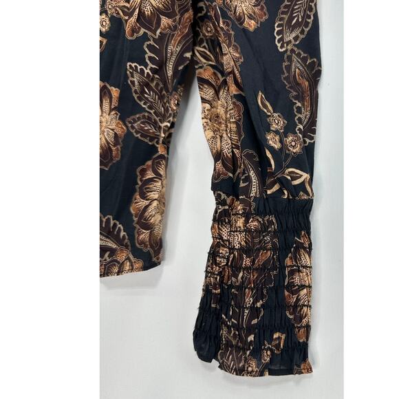MISA Los Angeles Siena Blouse in Black Brown Floral | Long Puff Sleeve | Size S - Picture 3 of 8